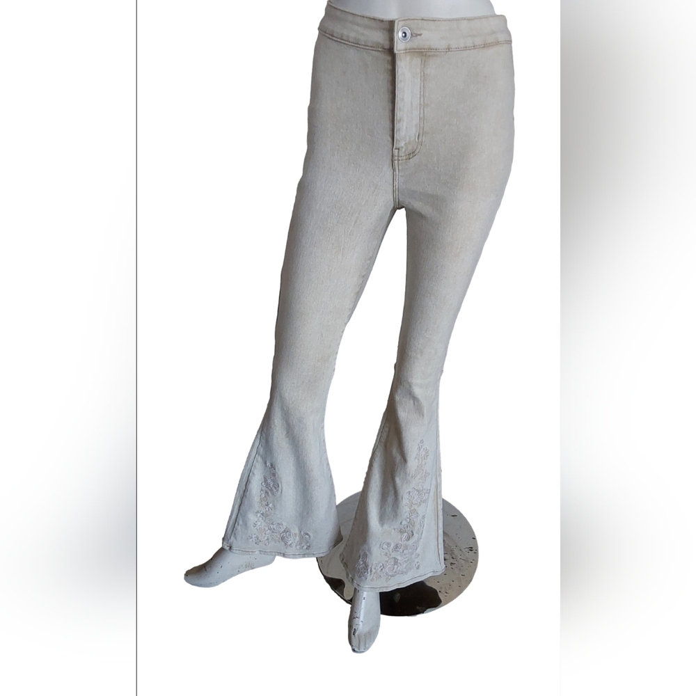 CHELSEA & VIOLET WOMENS BELLE BOTTOM 70'S EMBROIDED FLARED JEANS  SIZE‎ 27